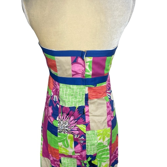 Lilly Pulitzer Strapless Patchwork Color Block Dress Pink Green Size 4 Vintage - Picture 4 of 14